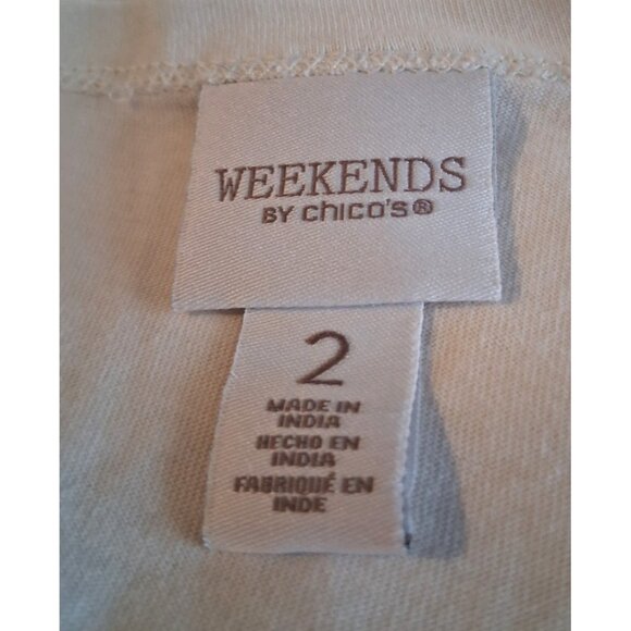 Chico's Ollie Dog Novelty Winter Long Sleeve Tee Ecru Cream Size 2 L sequin - Picture 6 of 6